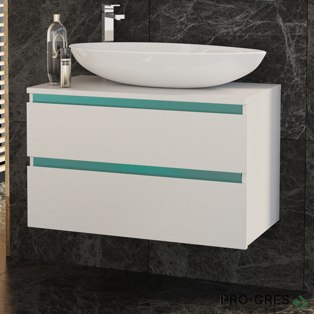 Шкаф за баня 80 см 2 чекмеджета мивка порцелан,  FLEXMEBEL, OMNIA, F802COMN