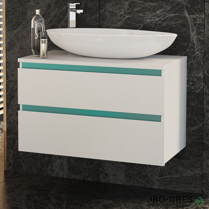 Шкаф за баня 80 см 2 чекмеджета мивка порцелан,  FLEXMEBEL, OMNIA, F802COMN