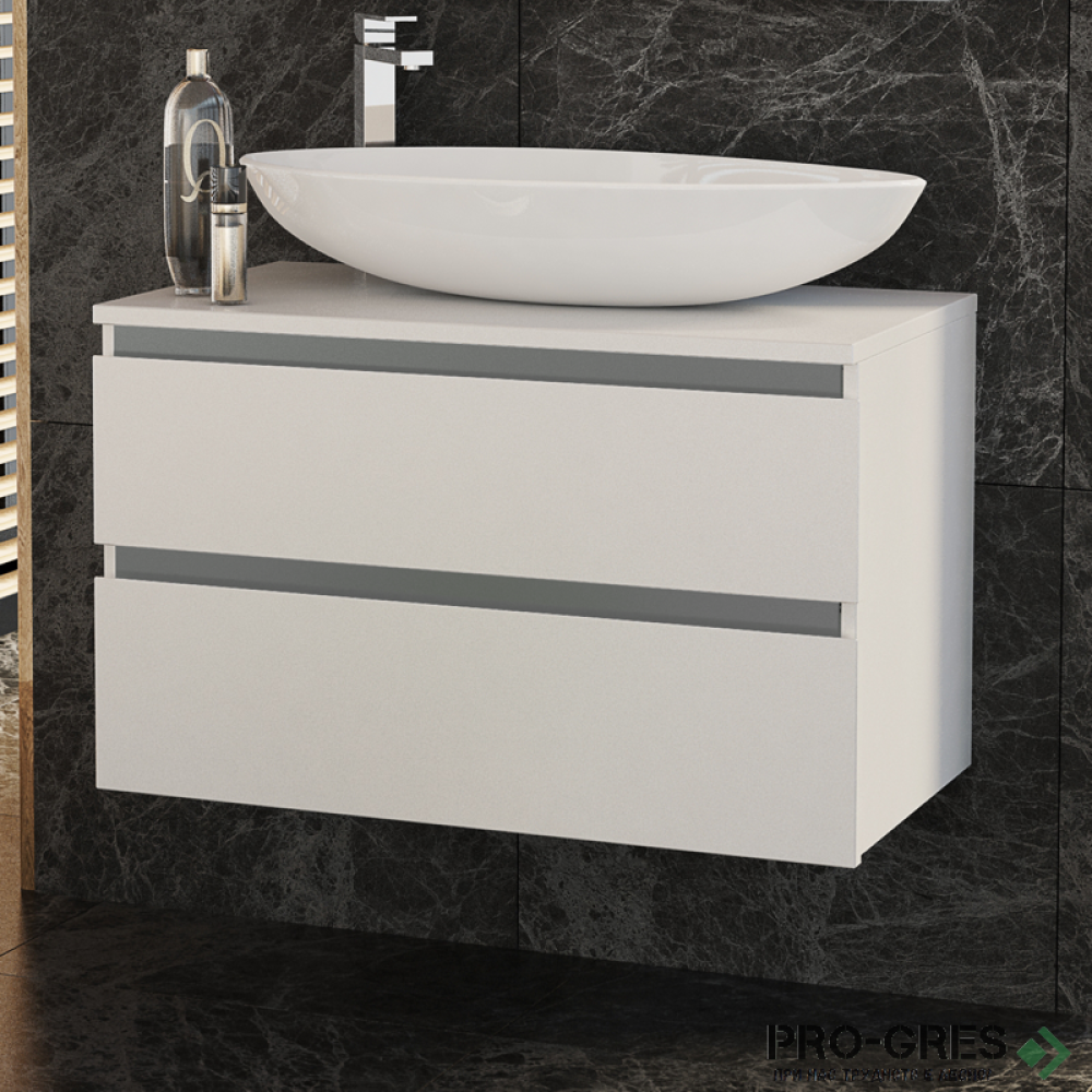 Шкаф за баня 80 см 2 чекмеджета мивка порцелан,  FLEXMEBEL, OMNIA, F802COMN