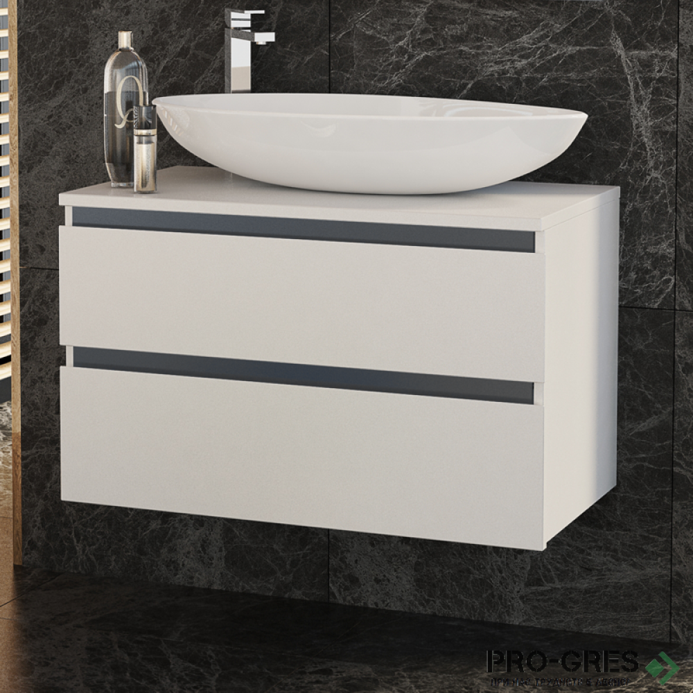 Шкаф за баня 80 см 2 чекмеджета мивка порцелан,  FLEXMEBEL, OMNIA, F802COMN