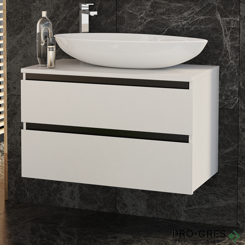 Шкаф за баня 80 см 2 чекмеджета мивка порцелан,  FLEXMEBEL, OMNIA, F802COMN