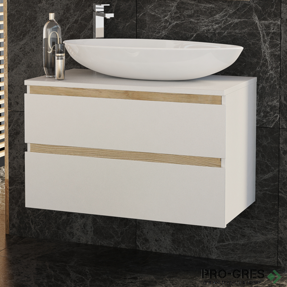 Шкаф за баня 80 см 2 чекмеджета мивка порцелан,  FLEXMEBEL, OMNIA, F802COMN