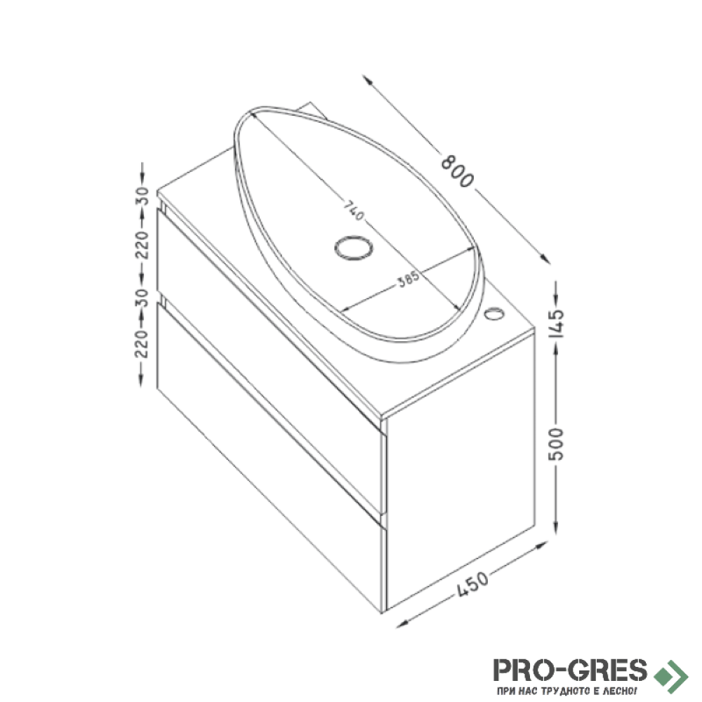 Шкаф за баня 80 см 2 чекмеджета мивка порцелан,  FLEXMEBEL, OMNIA, F802COMN