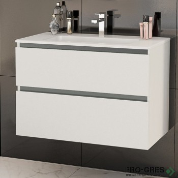 Шкаф за баня 80 см 2 чекмеджета с мивка порцелан, FLEXMEBEL, TENSO, F802CTEN