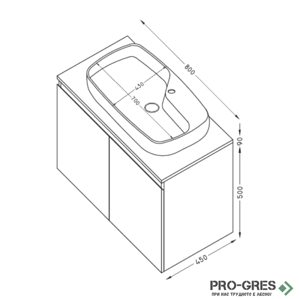 Шкаф за баня 80 см 2 врати с мивка порцелан, FLEXMEBEL, NOVE, F802DNOV