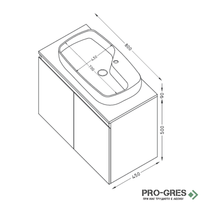 Шкаф за баня 80 см 2 врати с мивка порцелан, FLEXMEBEL, NOVE, F802DNOV