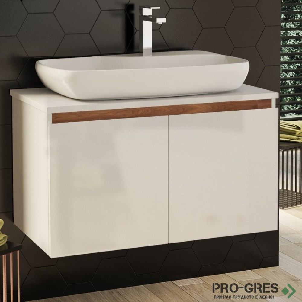 Шкаф за баня 80 см 2 врати с мивка порцелан, FLEXMEBEL, NOVE, F802DNOV