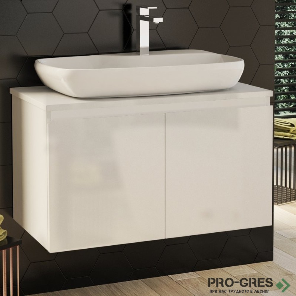 Шкаф за баня 80 см 2 врати с мивка порцелан, FLEXMEBEL, NOVE, F802DNOV