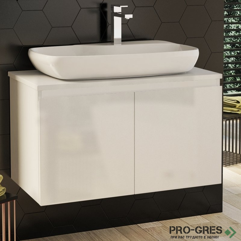 Шкаф за баня 80 см 2 врати с мивка порцелан, FLEXMEBEL, NOVE, F802DNOV