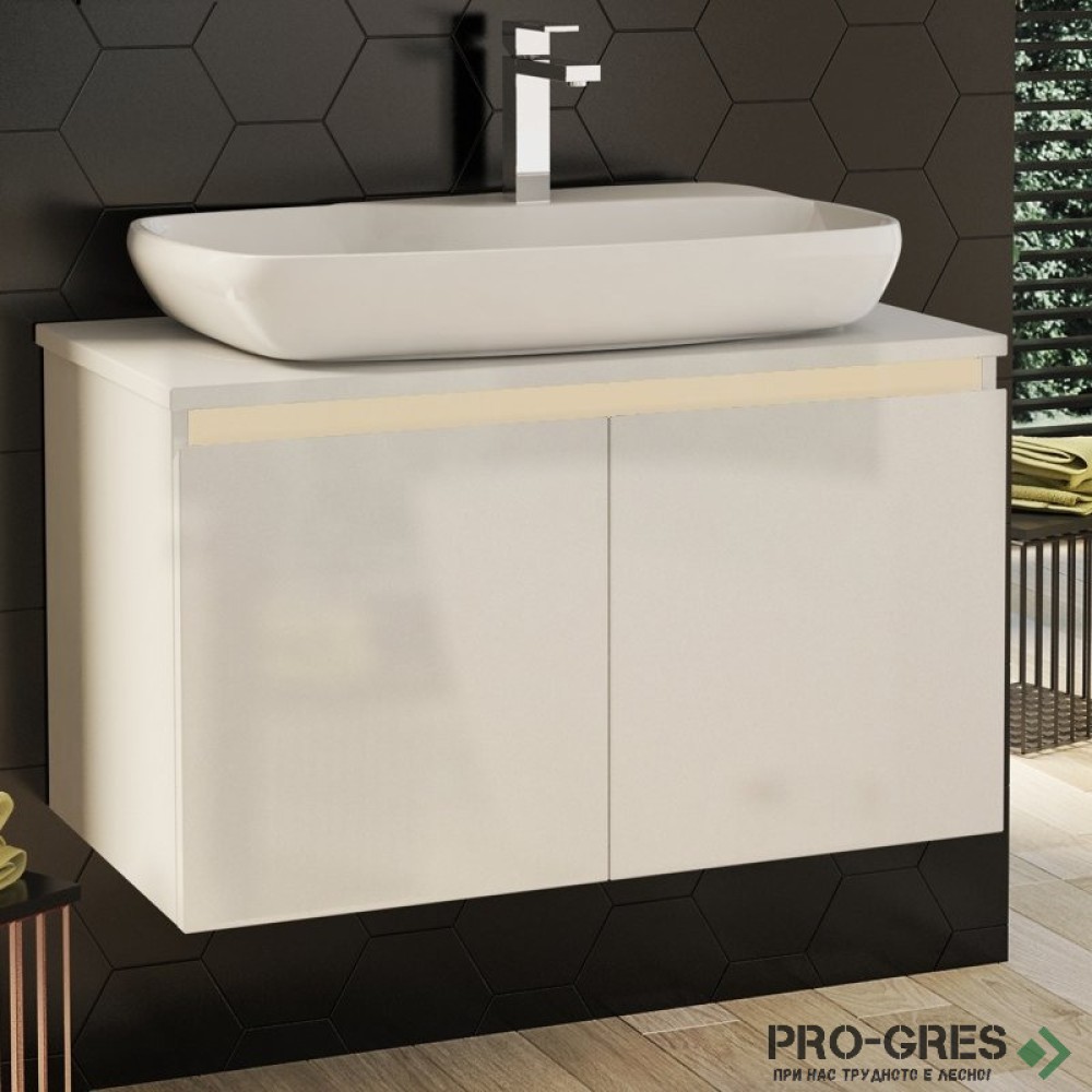 Шкаф за баня 80 см 2 врати с мивка порцелан, FLEXMEBEL, NOVE, F802DNOV