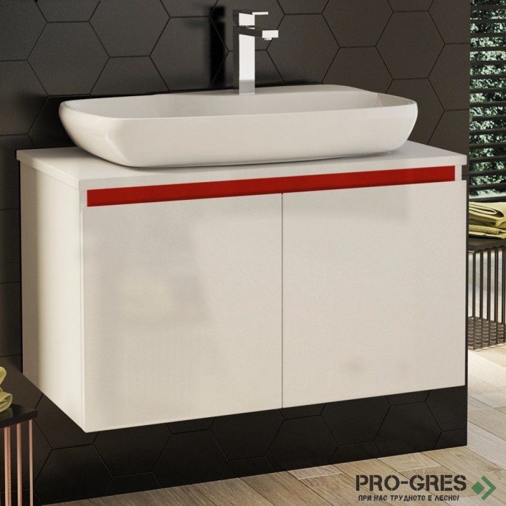 Шкаф за баня 80 см 2 врати с мивка порцелан, FLEXMEBEL, NOVE, F802DNOV