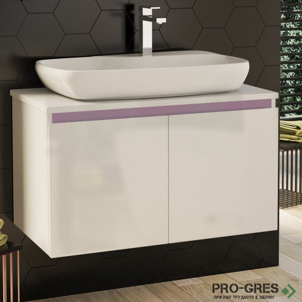 Шкаф за баня 80 см 2 врати с мивка порцелан, FLEXMEBEL, NOVE, F802DNOV