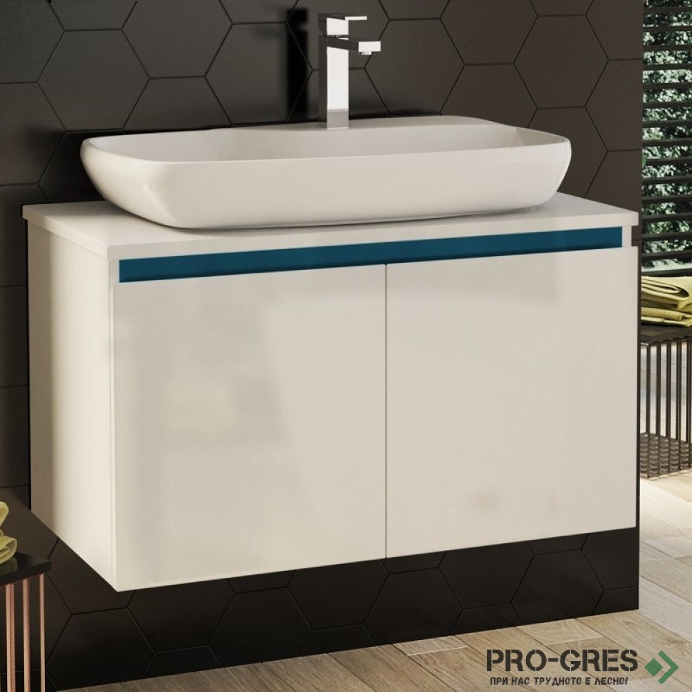 Шкаф за баня 80 см 2 врати с мивка порцелан, FLEXMEBEL, NOVE, F802DNOV