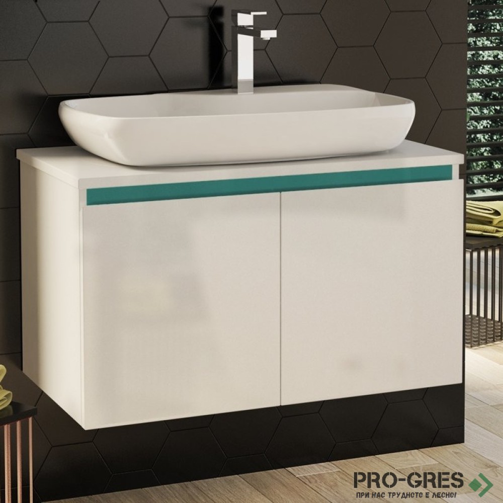 Шкаф за баня 80 см 2 врати с мивка порцелан, FLEXMEBEL, NOVE, F802DNOV