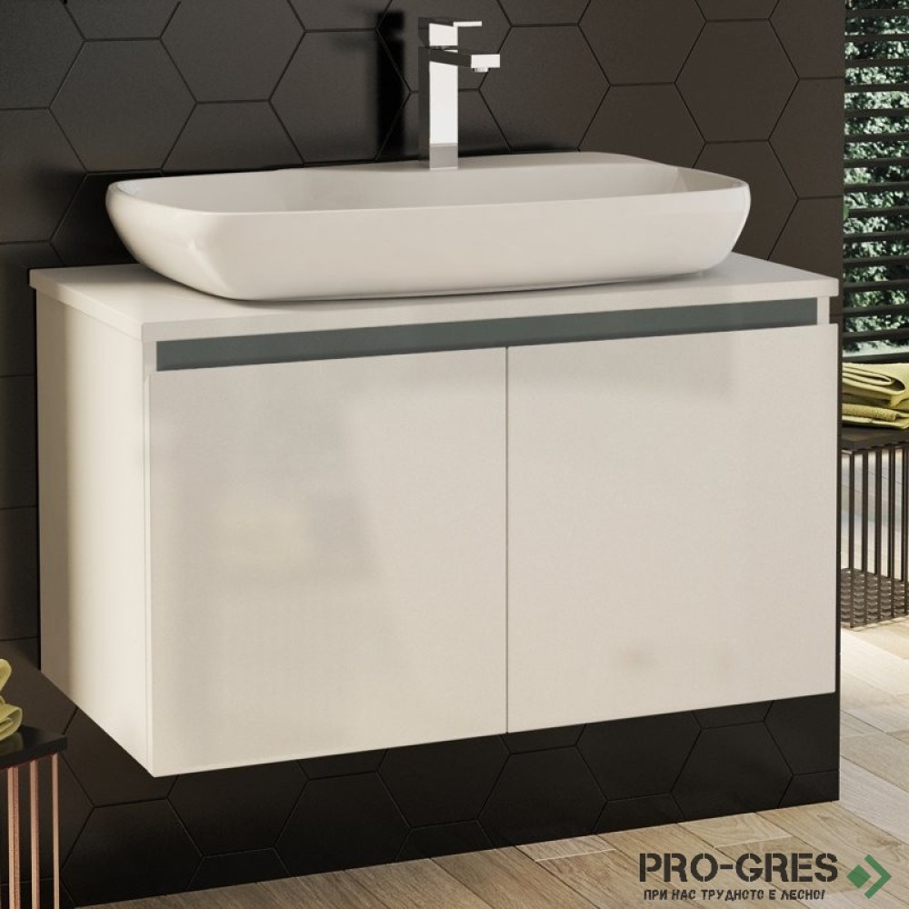 Шкаф за баня 80 см 2 врати с мивка порцелан, FLEXMEBEL, NOVE, F802DNOV