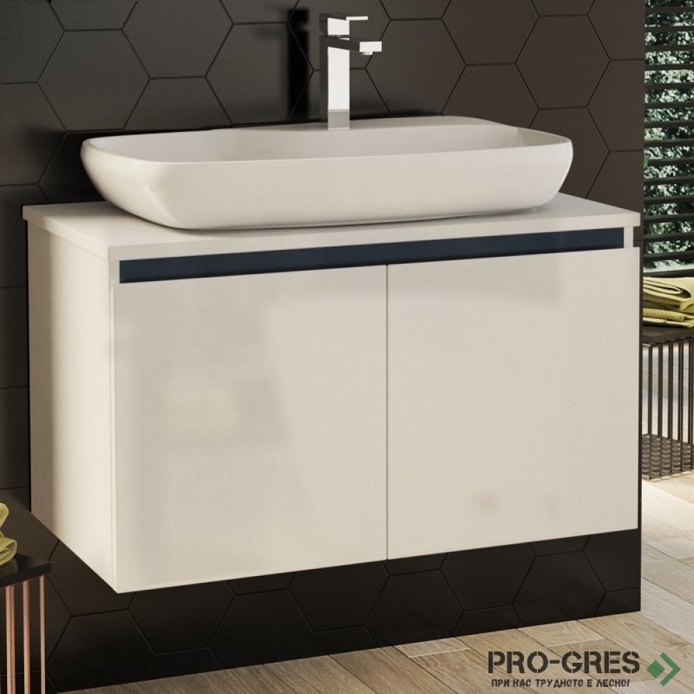 Шкаф за баня 80 см 2 врати с мивка порцелан, FLEXMEBEL, NOVE, F802DNOV
