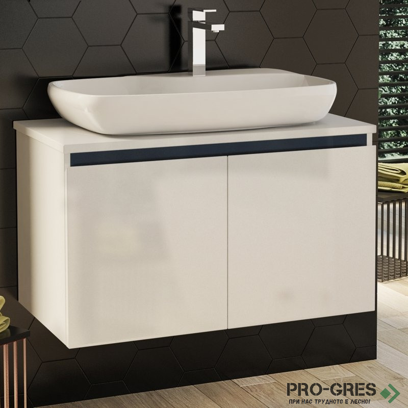 Шкаф за баня 80 см 2 врати с мивка порцелан, FLEXMEBEL, NOVE, F802DNOV
