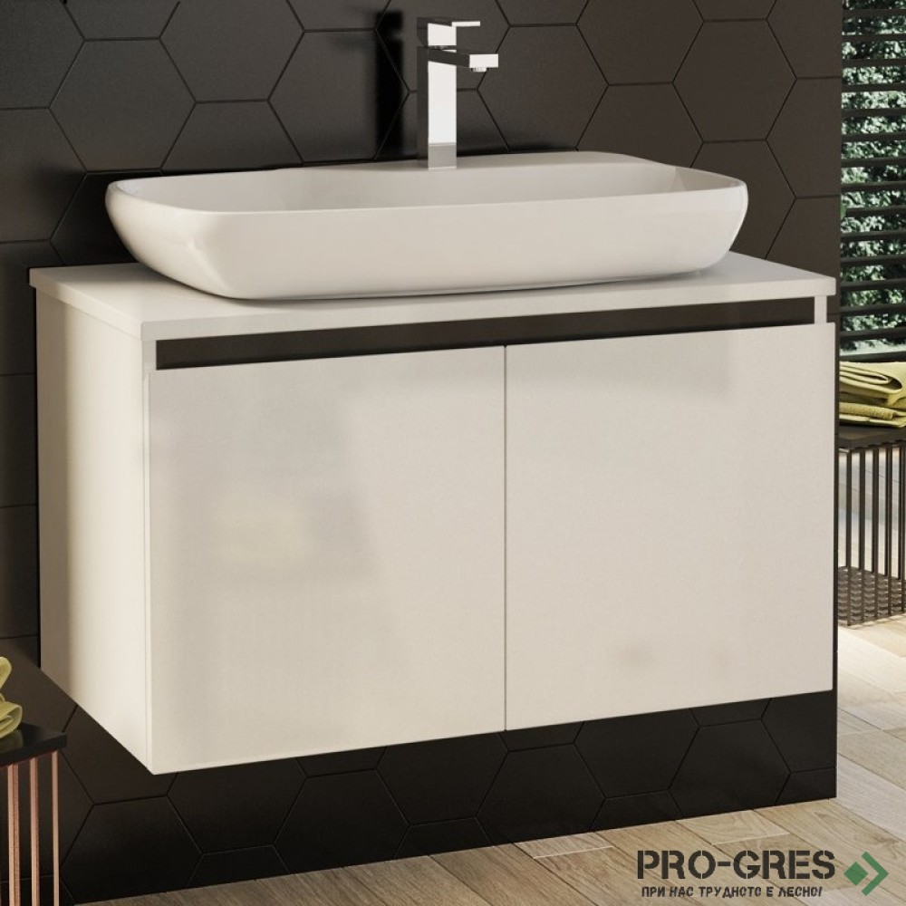 Шкаф за баня 80 см 2 врати с мивка порцелан, FLEXMEBEL, NOVE, F802DNOV