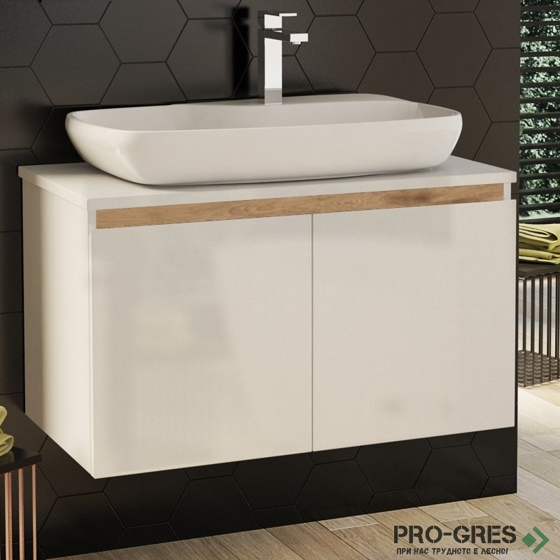 Шкаф за баня 80 см 2 врати с мивка порцелан, FLEXMEBEL, NOVE, F802DNOV