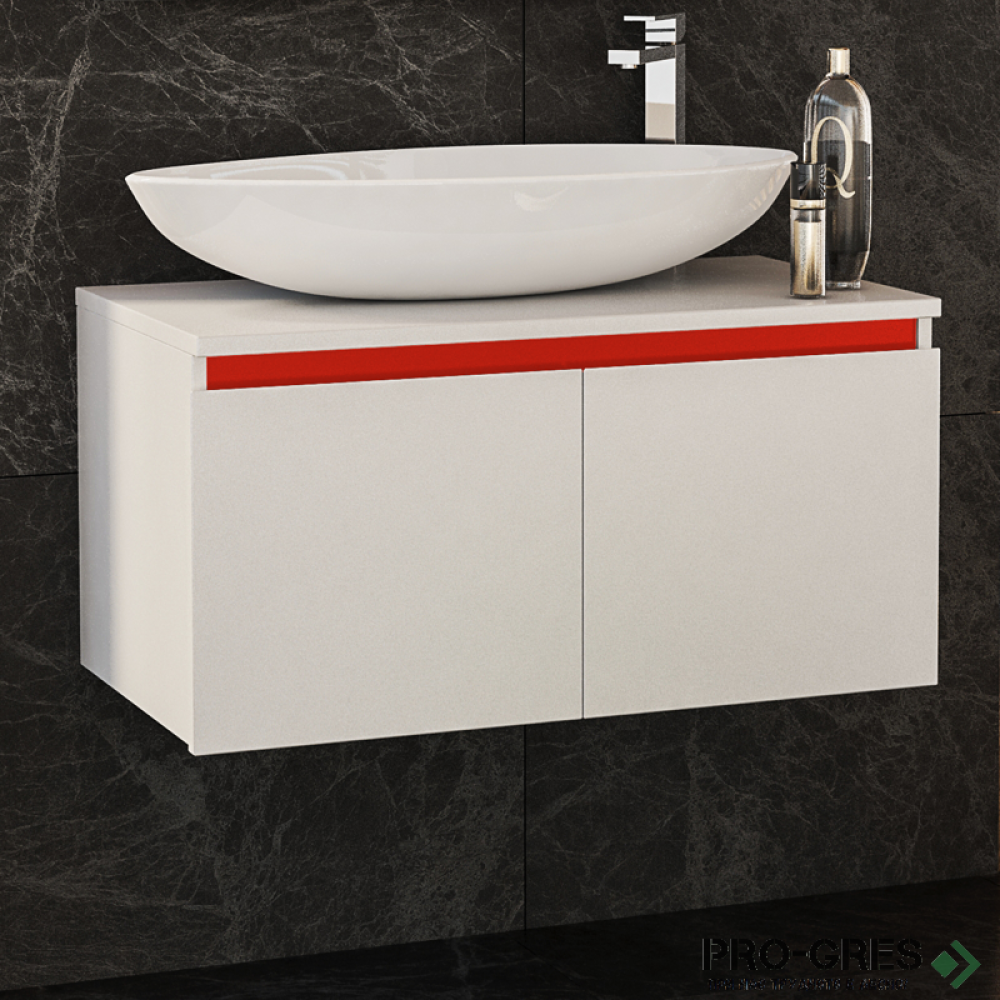 Шкаф за баня 80 см 2 вратички мивка порцелан, FLEXMEBEL, OMNIA, F802DOMN