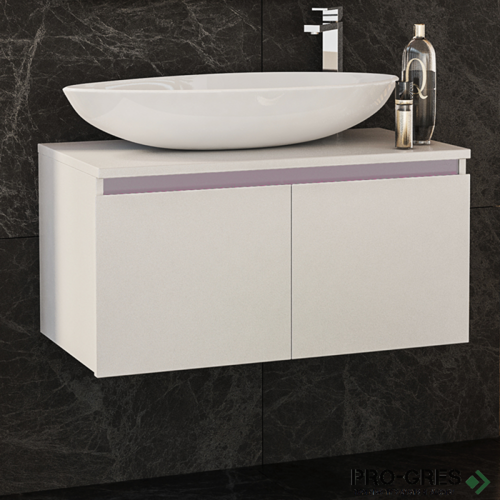 Шкаф за баня 80 см 2 вратички мивка порцелан, FLEXMEBEL, OMNIA, F802DOMN