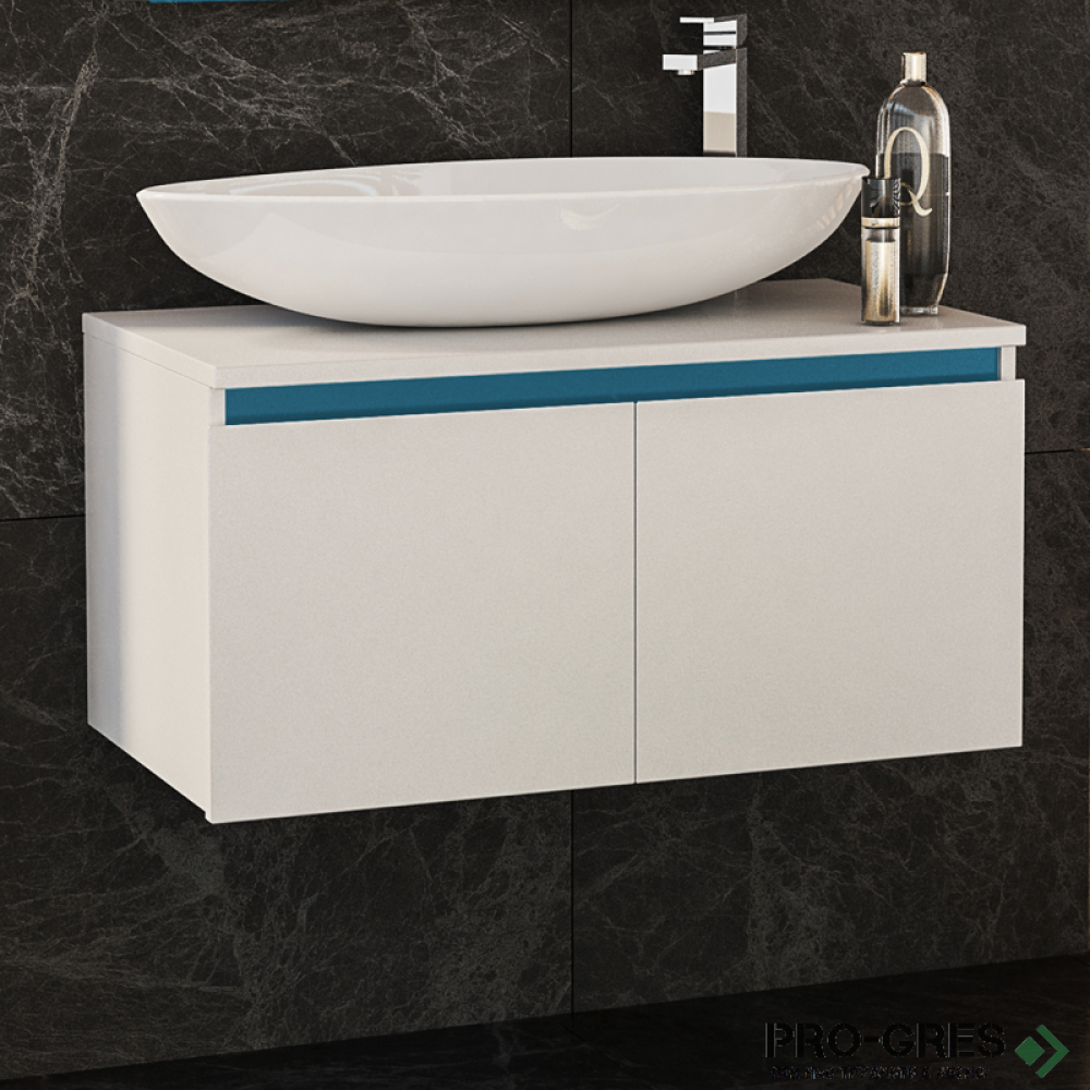 Шкаф за баня 80 см 2 вратички мивка порцелан, FLEXMEBEL, OMNIA, F802DOMN