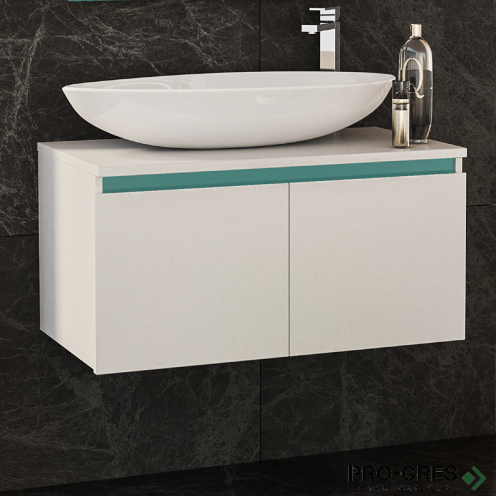 Шкаф за баня 80 см 2 вратички мивка порцелан, FLEXMEBEL, OMNIA, F802DOMN