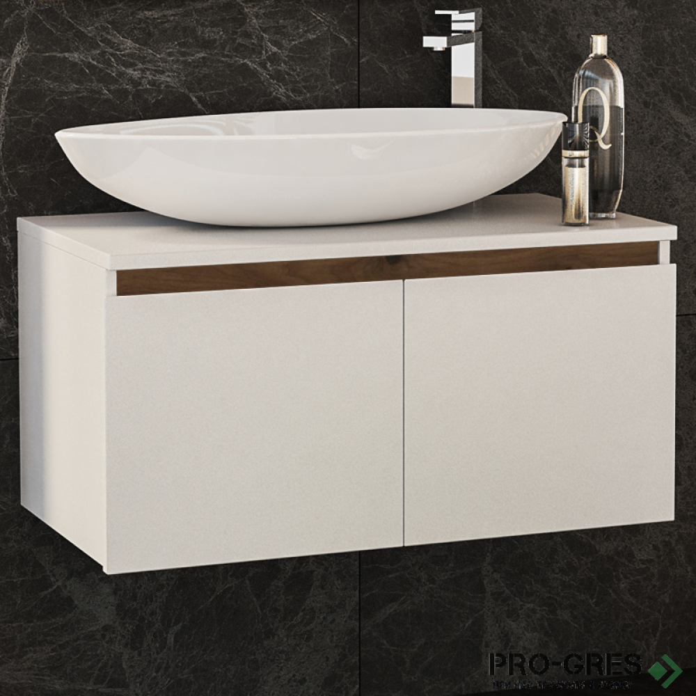 Шкаф за баня 80 см 2 вратички мивка порцелан, FLEXMEBEL, OMNIA, F802DOMN