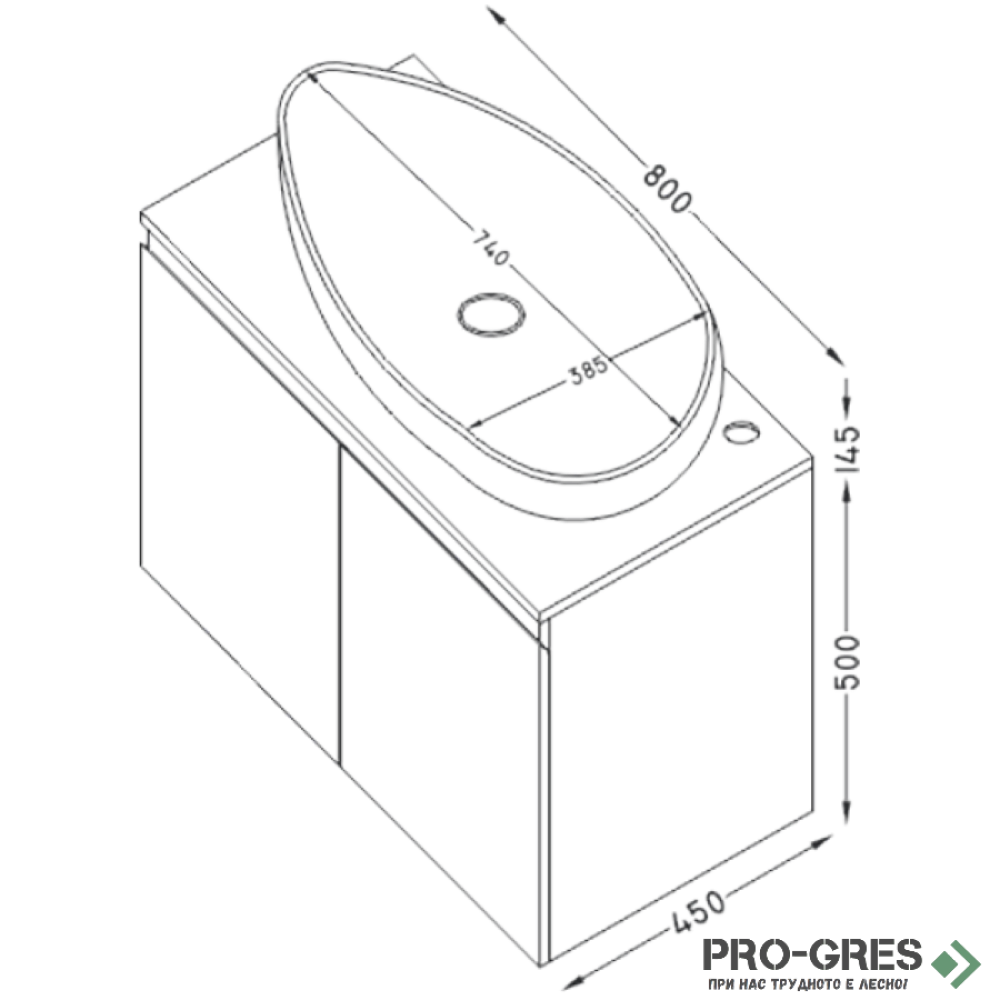 Шкаф за баня 80 см 2 вратички мивка порцелан, FLEXMEBEL, OMNIA, F802DOMN