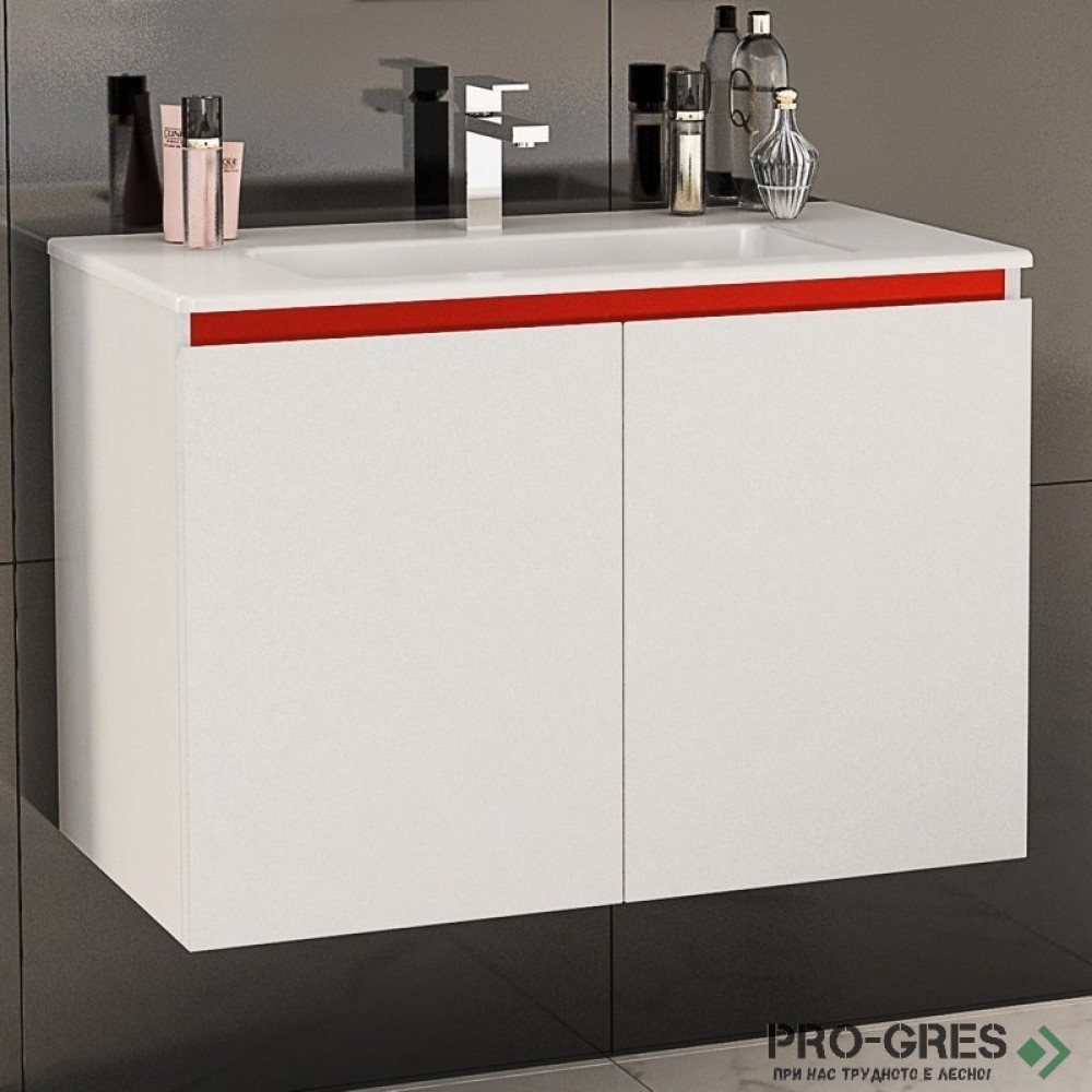 Шкаф за баня 80 см 2 вратички с мивка порцелан, FLEXMEBEL, TENSO, F802DTEN