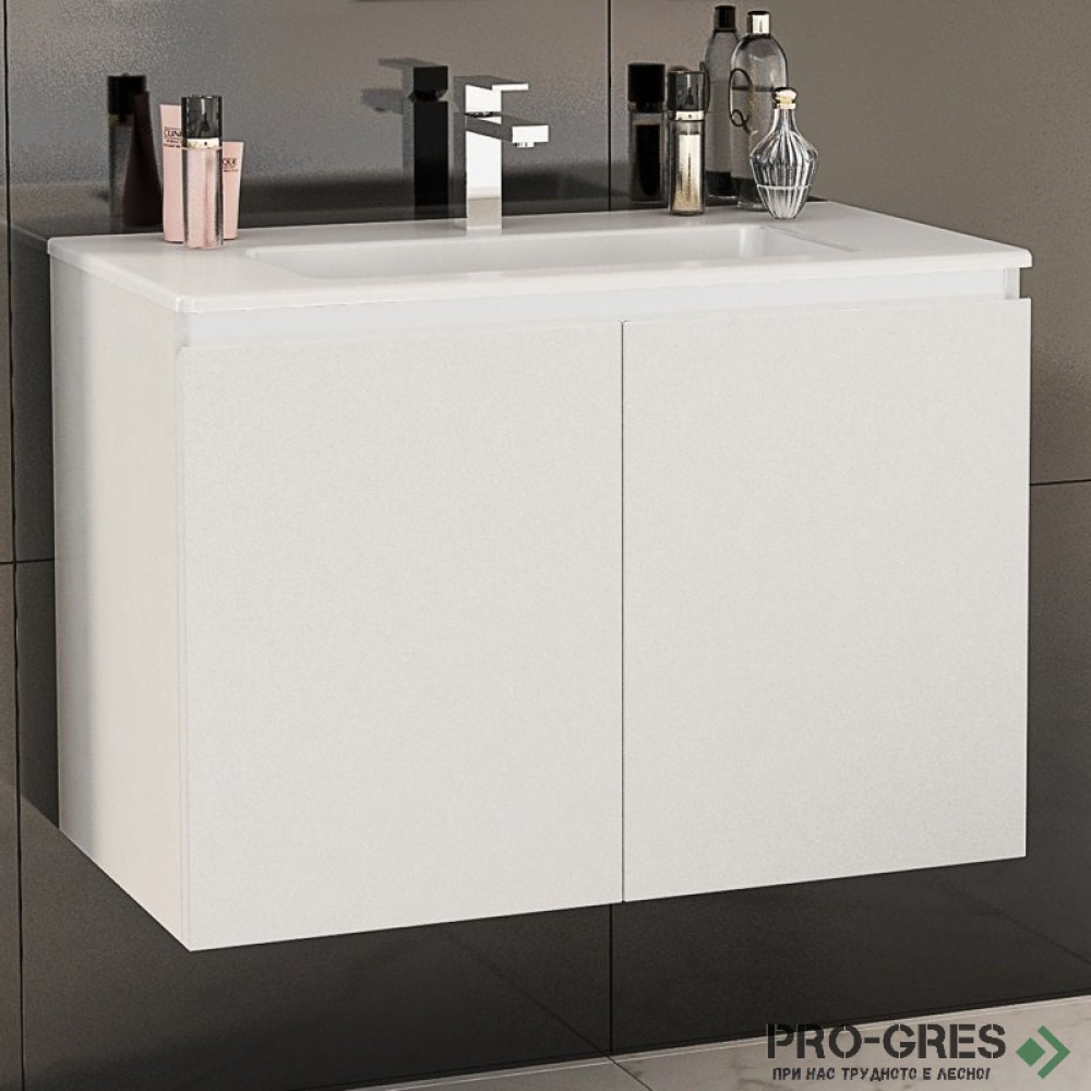 Шкаф за баня 80 см 2 вратички с мивка порцелан, FLEXMEBEL, TENSO, F802DTEN