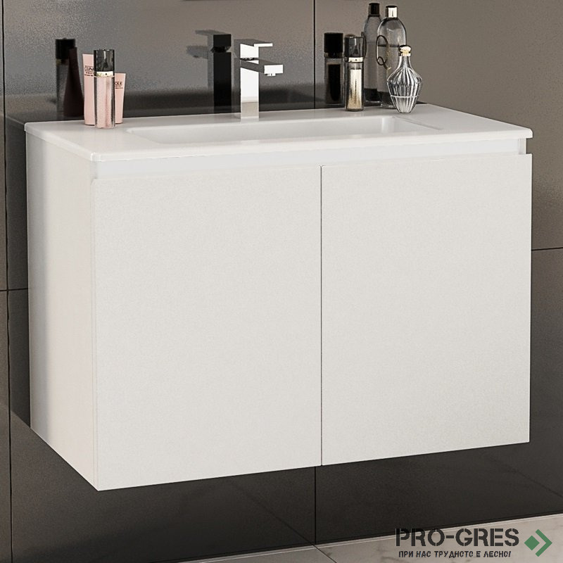 Шкаф за баня 80 см 2 вратички с мивка порцелан, FLEXMEBEL, TENSO, F802DTEN