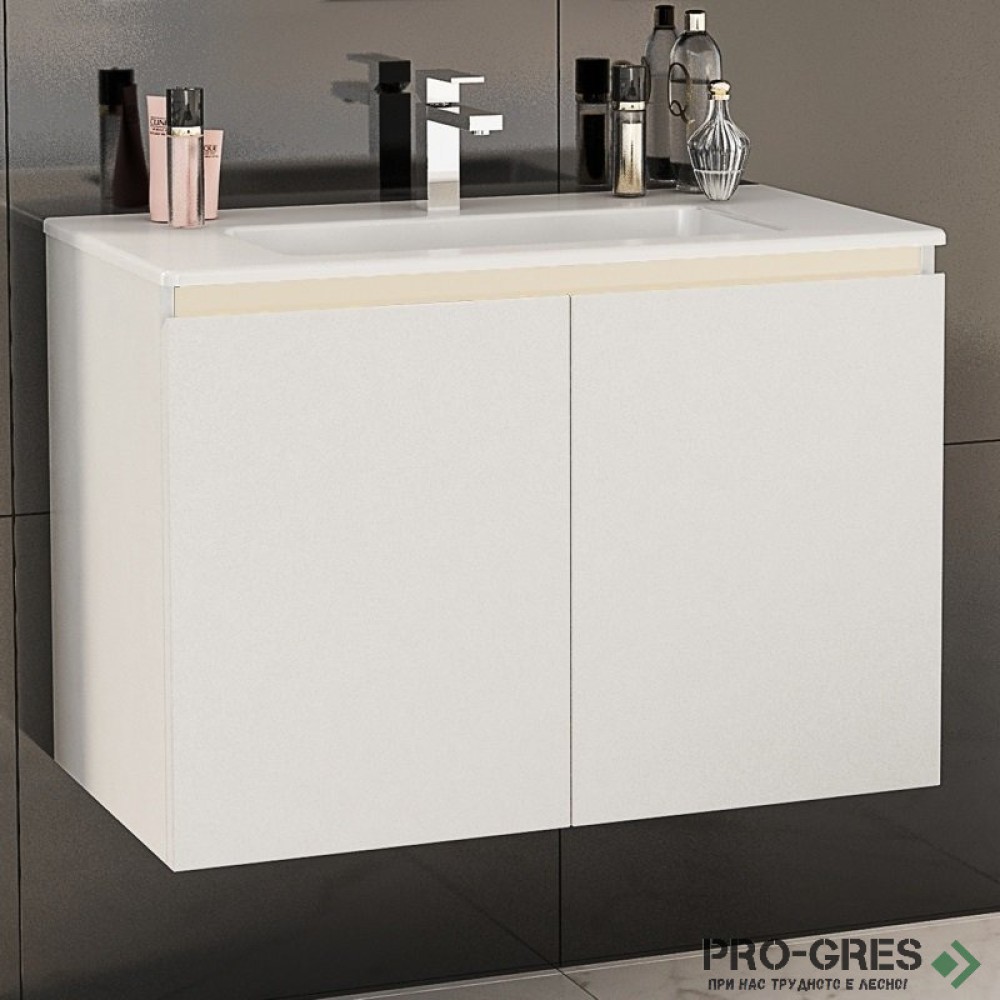 Шкаф за баня 80 см 2 вратички с мивка порцелан, FLEXMEBEL, TENSO, F802DTEN