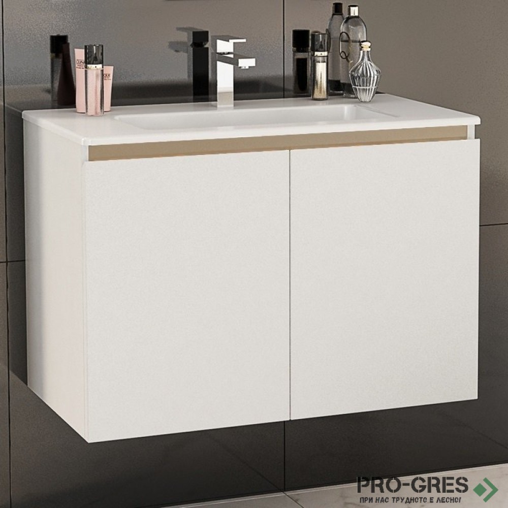 Шкаф за баня 80 см 2 вратички с мивка порцелан, FLEXMEBEL, TENSO, F802DTEN