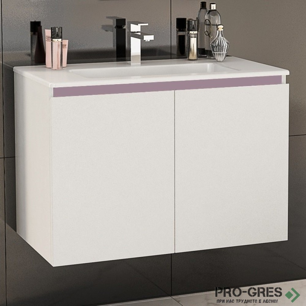 Шкаф за баня 80 см 2 вратички с мивка порцелан, FLEXMEBEL, TENSO, F802DTEN