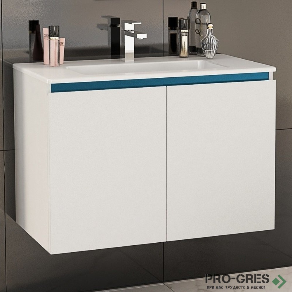 Шкаф за баня 80 см 2 вратички с мивка порцелан, FLEXMEBEL, TENSO, F802DTEN
