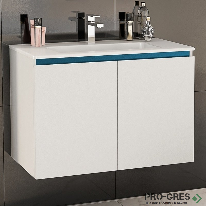 Шкаф за баня 80 см 2 вратички с мивка порцелан, FLEXMEBEL, TENSO, F802DTEN