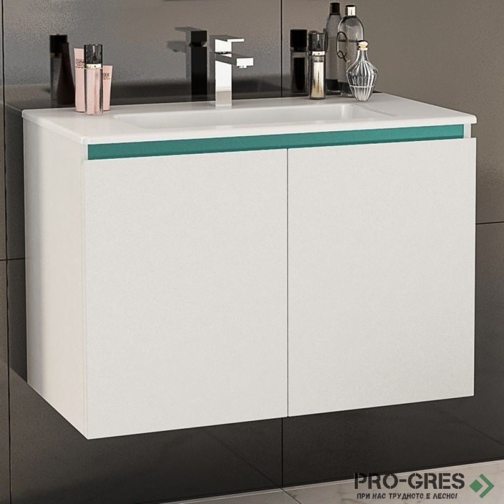 Шкаф за баня 80 см 2 вратички с мивка порцелан, FLEXMEBEL, TENSO, F802DTEN