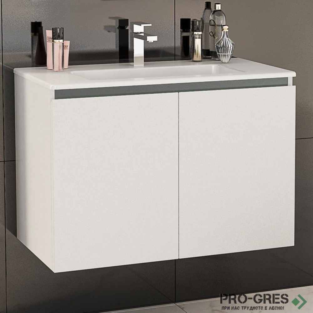 Шкаф за баня 80 см 2 вратички с мивка порцелан, FLEXMEBEL, TENSO, F802DTEN