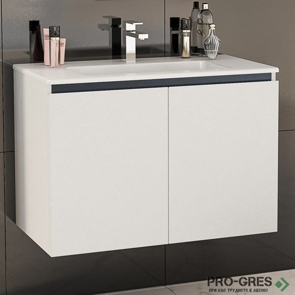 Шкаф за баня 80 см 2 вратички с мивка порцелан, FLEXMEBEL, TENSO, F802DTEN