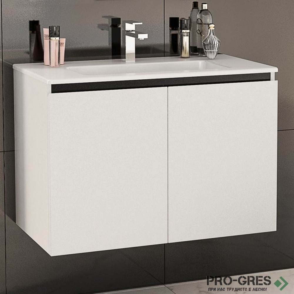 Шкаф за баня 80 см 2 вратички с мивка порцелан, FLEXMEBEL, TENSO, F802DTEN