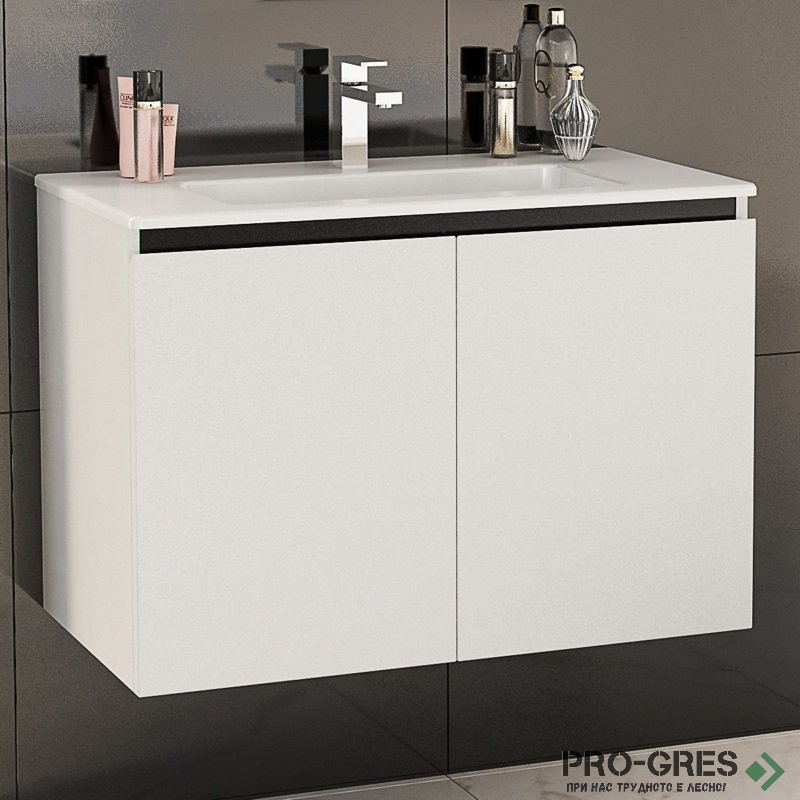Шкаф за баня 80 см 2 вратички с мивка порцелан, FLEXMEBEL, TENSO, F802DTEN