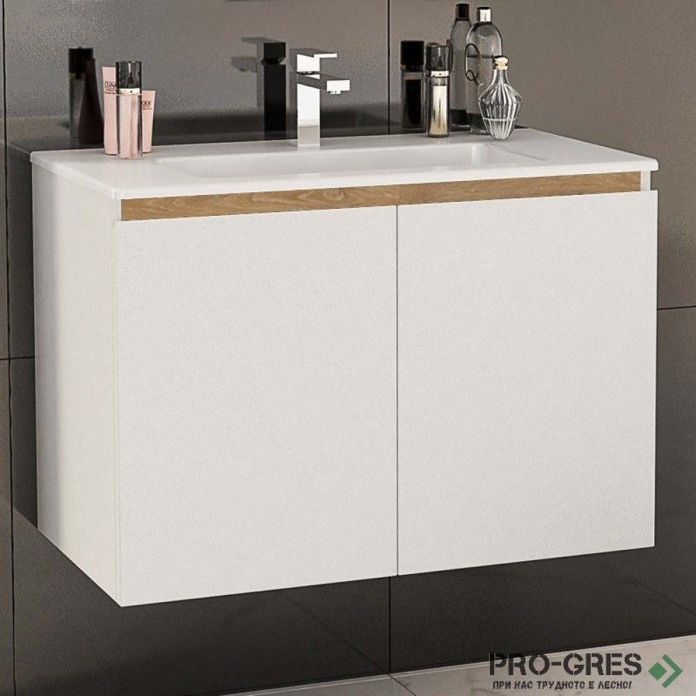 Шкаф за баня 80 см 2 вратички с мивка порцелан, FLEXMEBEL, TENSO, F802DTEN