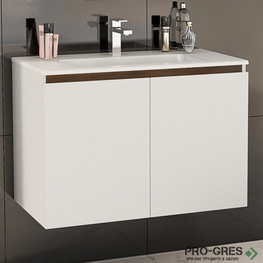 Шкаф за баня 80 см 2 вратички с мивка порцелан, FLEXMEBEL, TENSO, F802DTEN