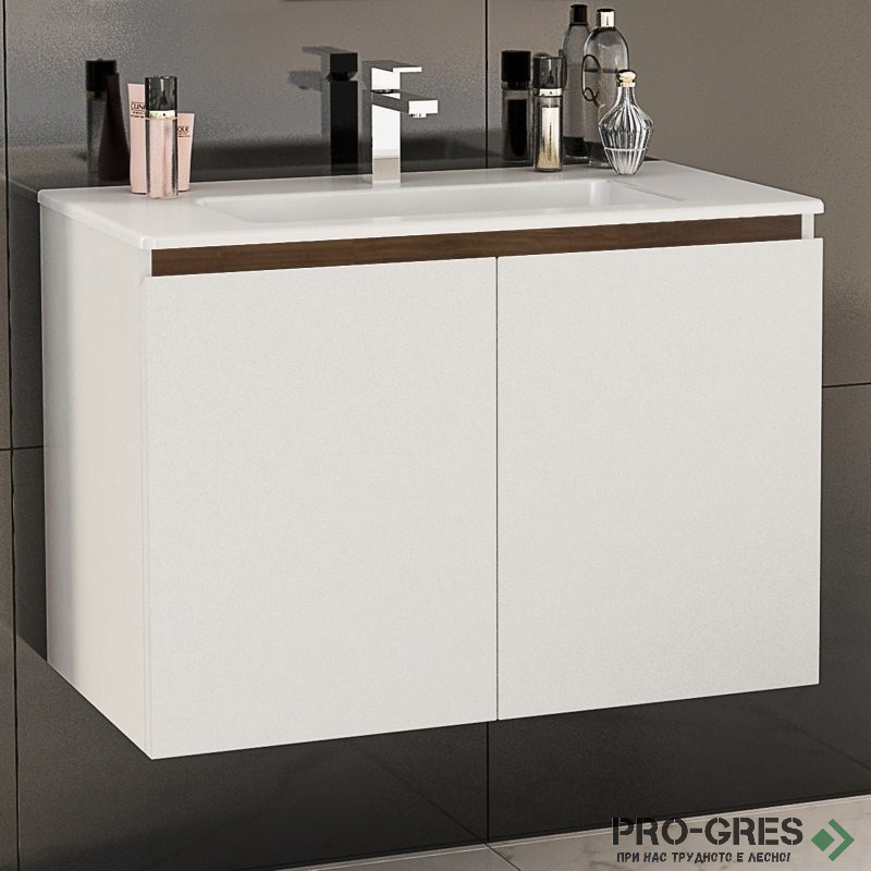 Шкаф за баня 80 см 2 вратички с мивка порцелан, FLEXMEBEL, TENSO, F802DTEN