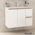 Шкаф за баня 85 см 3 вратички 1 чекмедже с мивка порцелан, FLEXMEBEL, INES TWIN, F852D2CIN