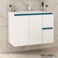 Шкаф за баня 85 см 3 вратички 1 чекмедже с мивка порцелан, FLEXMEBEL, INES TWIN, F852D2CIN