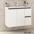 Шкаф за баня 85 см 3 вратички 1 чекмедже с мивка порцелан, FLEXMEBEL, INES TWIN, F852D2CIN