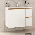 Шкаф за баня 85 см 3 вратички 1 чекмедже с мивка порцелан, FLEXMEBEL, INES TWIN, F852D2CIN