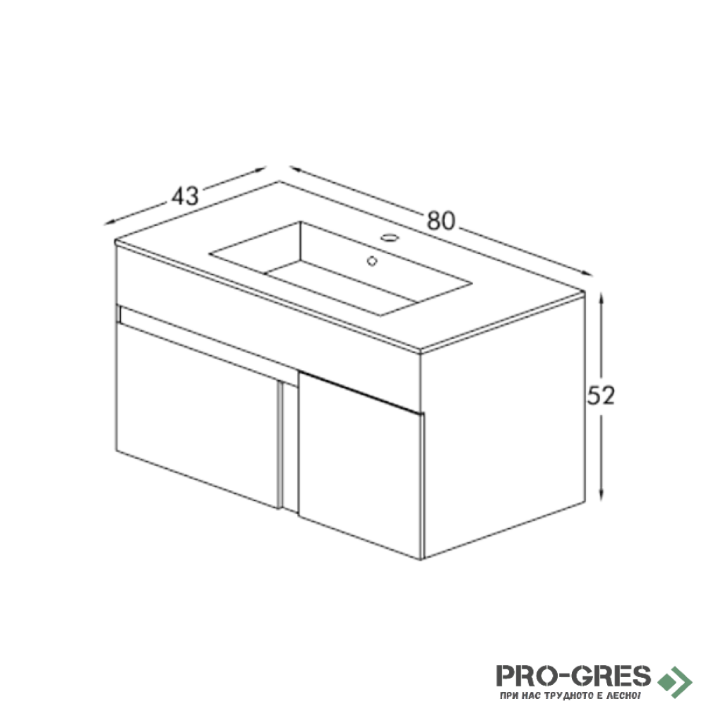 Шкаф за баня 80 см 1 чекмедже, 1 вратичка, с мивка порцелан, FLEXMEBEL, KARA,  KA801D1C